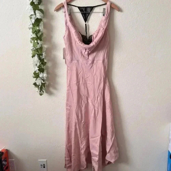 NWT Anthropologie Pink Satin Cowl-Neck Asymmetrical Twofer Slip Dress Size Small - Picture 6 of 10